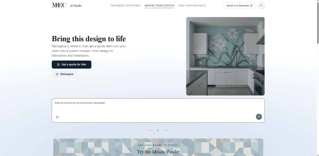 Floral mosaic wall art for kitchen using MEC AI Studio