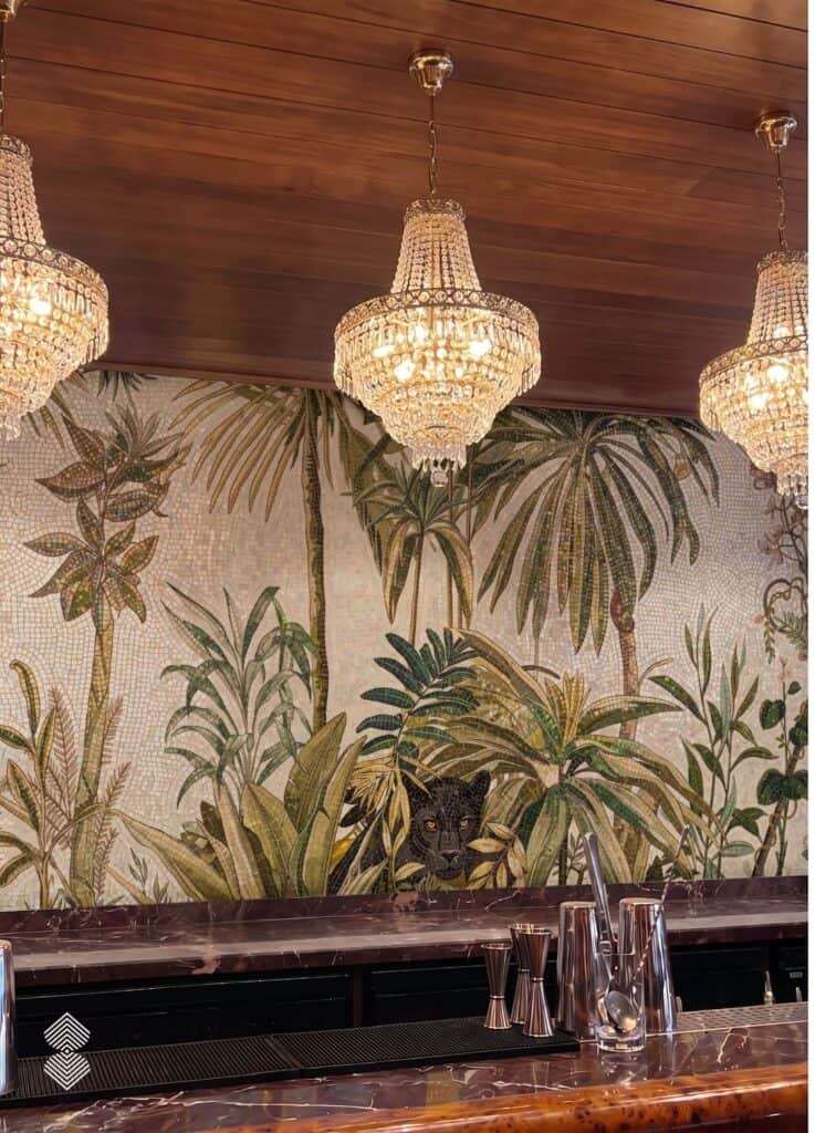 Tropical mosaic wall design for cafes
