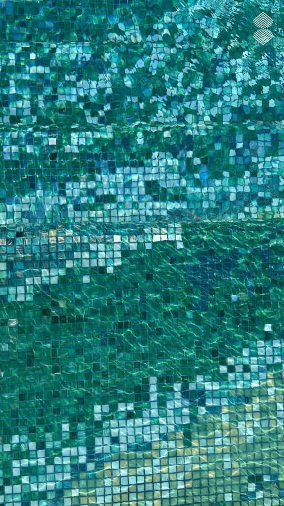 hand-cut glass mosaic for geometric swimming pools