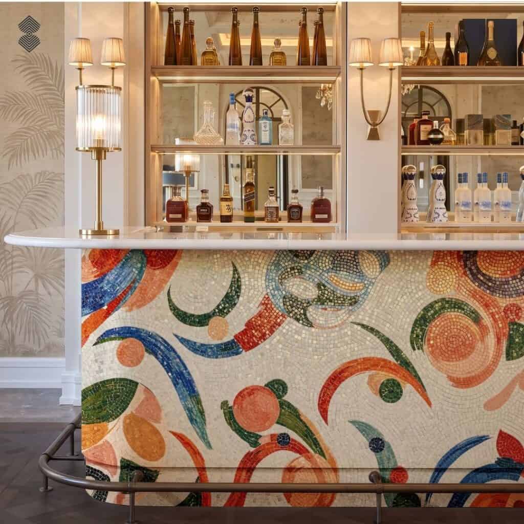 Glass tiles for mosaic bar design