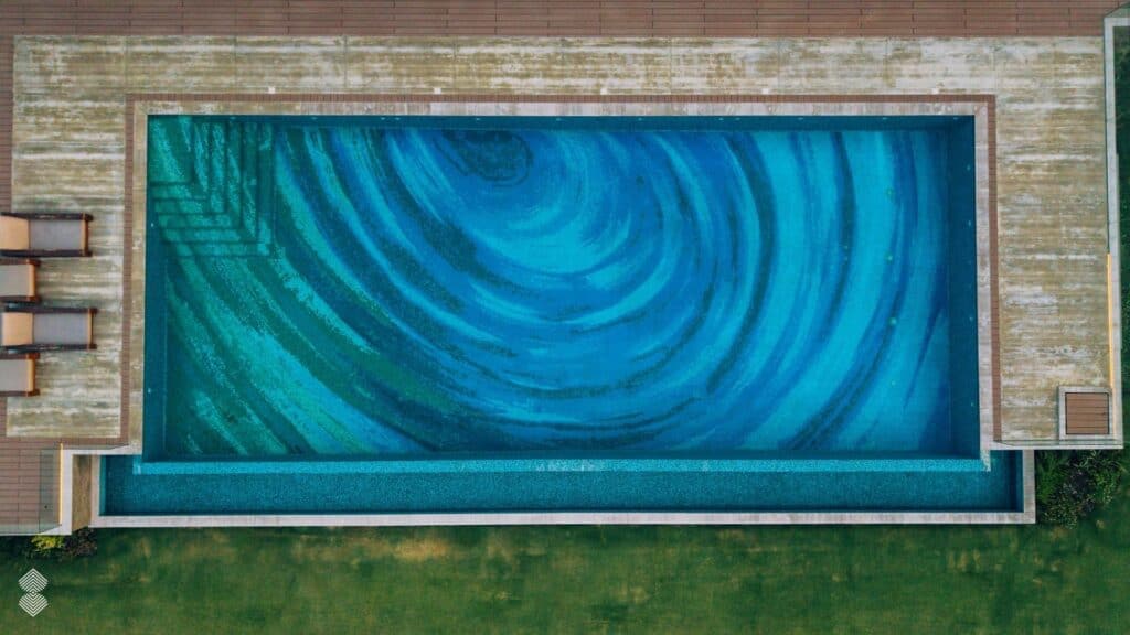 hand-cut glass mosaic for geometric swimming pools