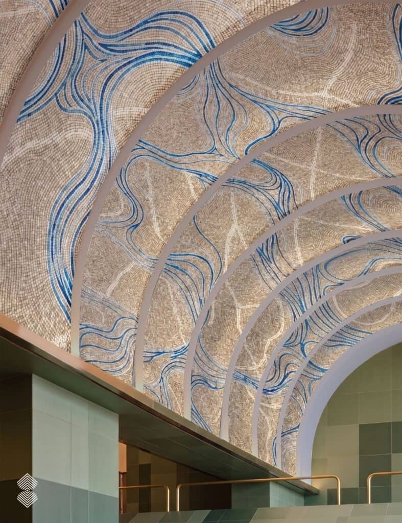 A blue and beige mosaic for a restaurant interior