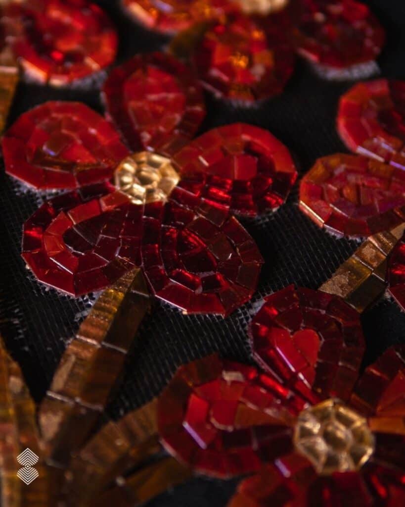 red and orange glass mosaic