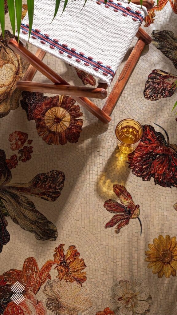 floral mosaic walkway for luxury homes