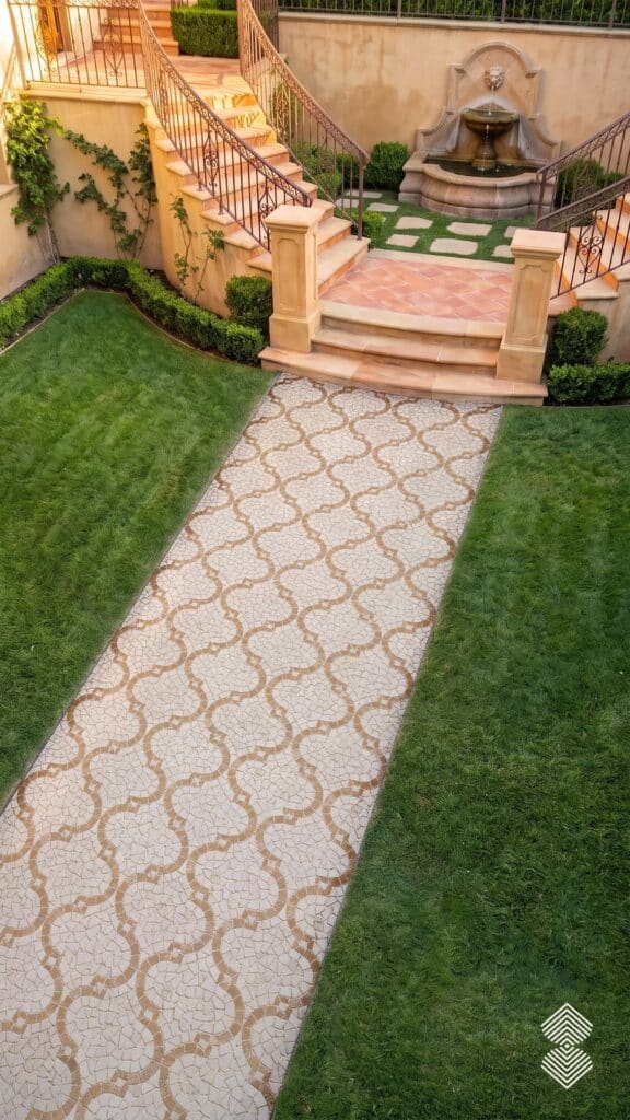 custom mosaic walkway for a luxury home entrance