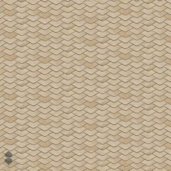 woven-sand Beige marble mosaic features rounded herringbone pieces arranged in a seamless woven geometric pattern throughout.