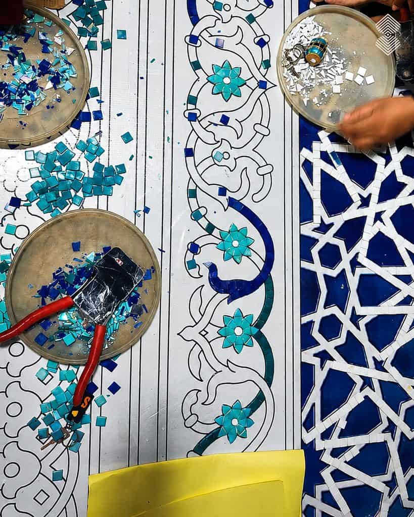 Custom mosaic art inspired by classical paintings and traditional mosaic techniques