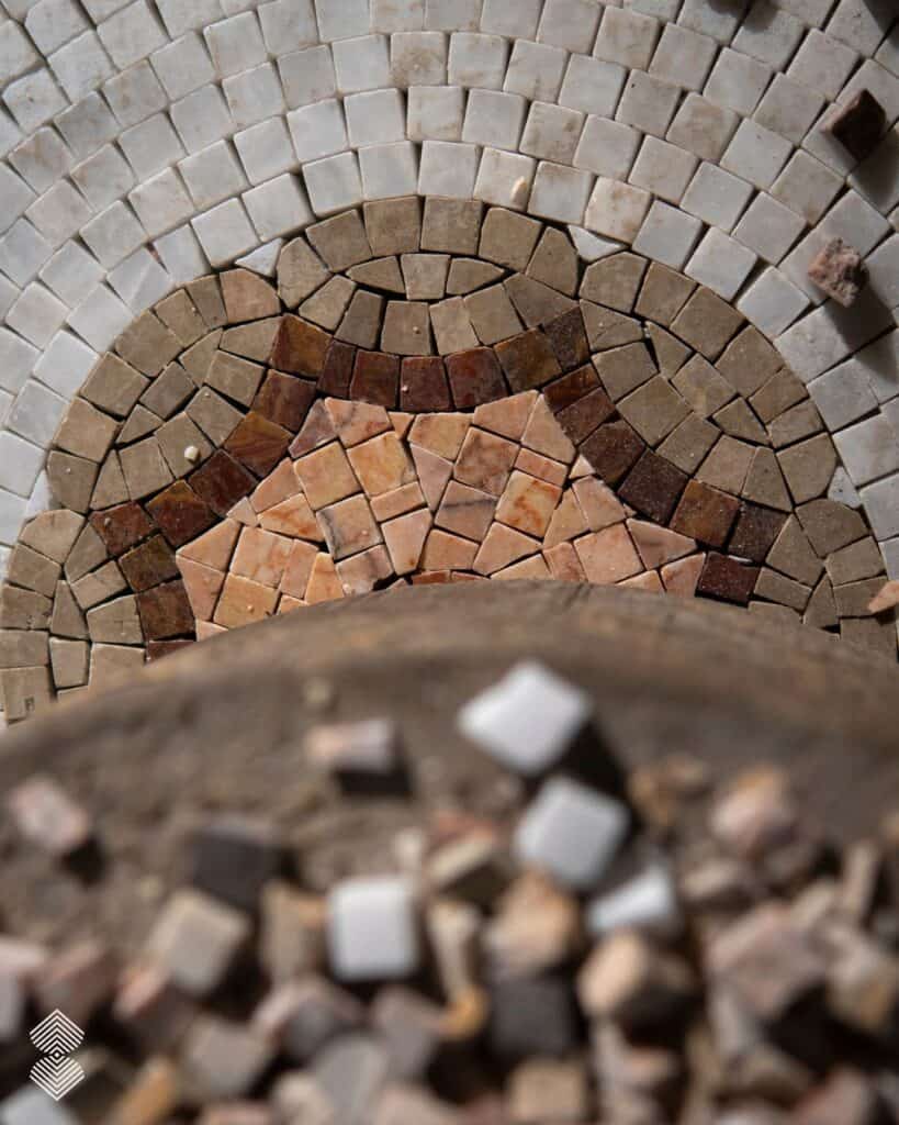 Marble mosaic samples showing different colors and surface textures