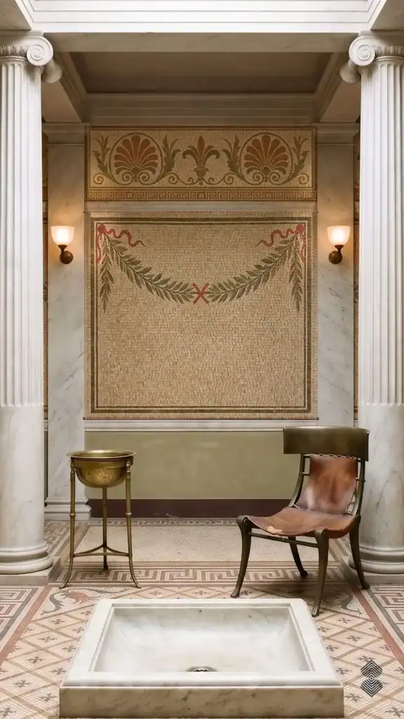 A cohesive mosaic design that matches the furniture and the space's overall look.