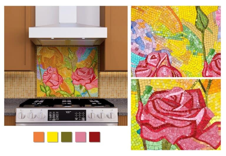 Rose Flower Mosaic Backsplash for a client
