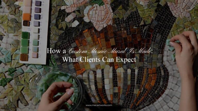 custom mosaic mural process with individual sections aligned on a feature wall