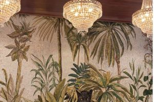 Tropical mosaic wall design for cafes