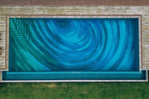 hand-cut glass mosaic for geometric swimming pools