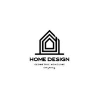 Modern black logo for "HOME DESIGN" with a stylized geometric house icon above the text.