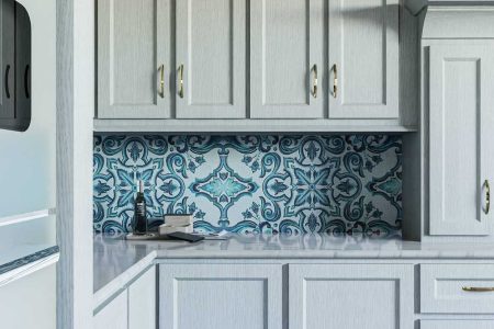 Azulejo turquoise colorway kitchen backsplash render