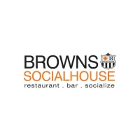 Browns Socialhouse logo with orange and black text, crest emblem, and restaurant-bar-socialize tagline.