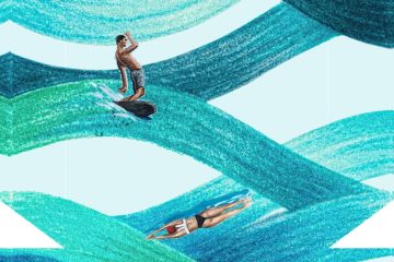 Groovy pattern showing surfers pool mosaic design