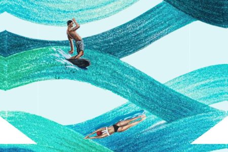 Groovy pattern showing surfers pool mosaic design
