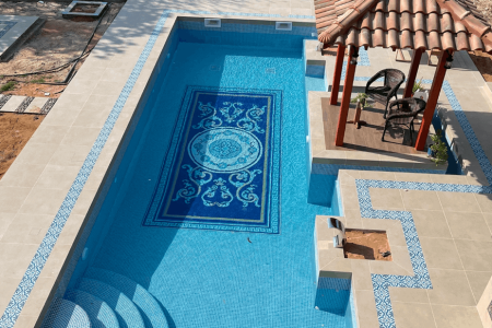 Dubai VIlla Custom glass mosaic tile swimming pool motif by MEC day time
