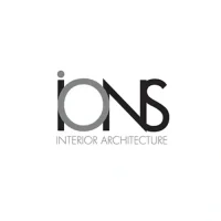 Logo for IONS Interior Architecture with overlapping letters in grey and black for modern design identity.
