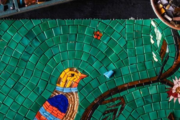 Multicolor Mosaic Artwork Showing a Bird