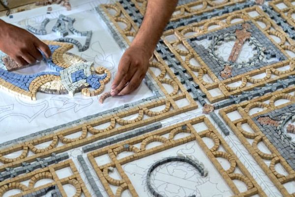 close- up marble mosaic handcrafted workshop