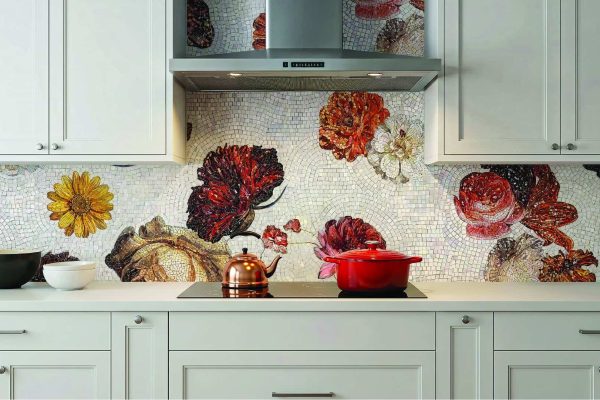 glass mosaic flower design for kitchen