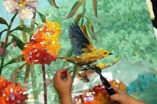 glass mosaic animal kingdom workshop process