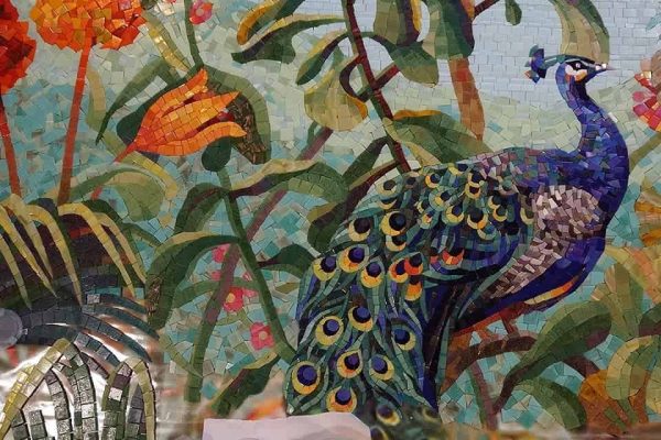 glass mosaic animal kingdom peacock mosaic mural