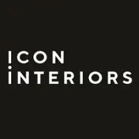 Bold white text "ICON INTERIORS" on black background with unique lowercase "i" accent design.