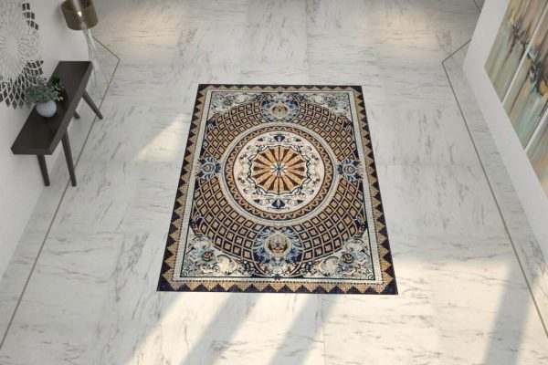 Lazzaro marble mosaic ornamental rug flooring 3d render