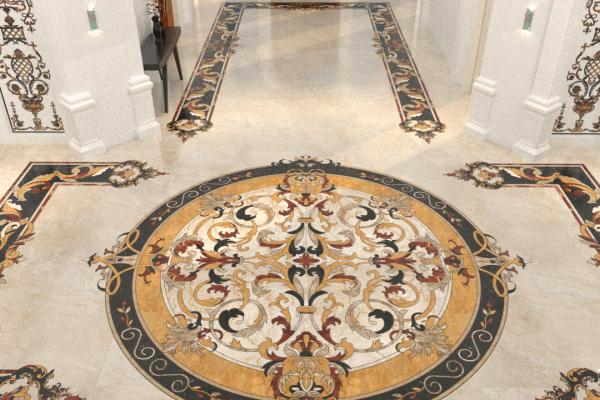 opulent luxury marble mosaic floor decorative waterjet