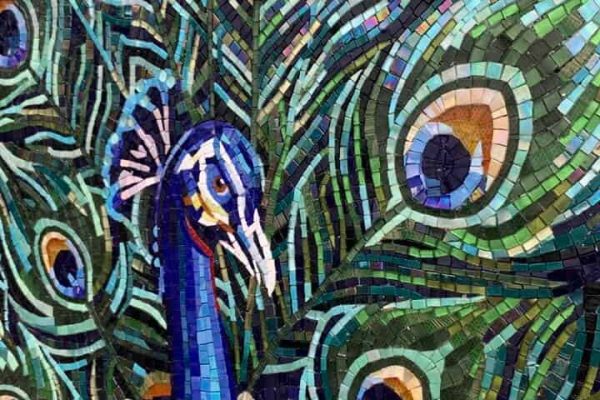 peacock mosaic custom handcut niche