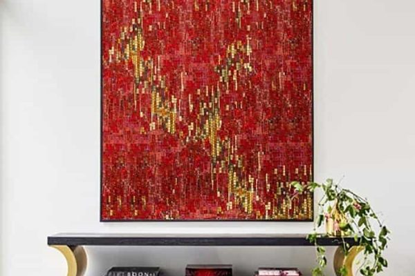 scarlet gem wall abstract mosaic artwork red and gold art deco