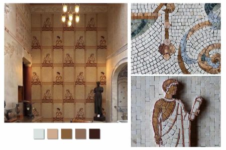 Layout of Roman-inspired bathroom mosaic